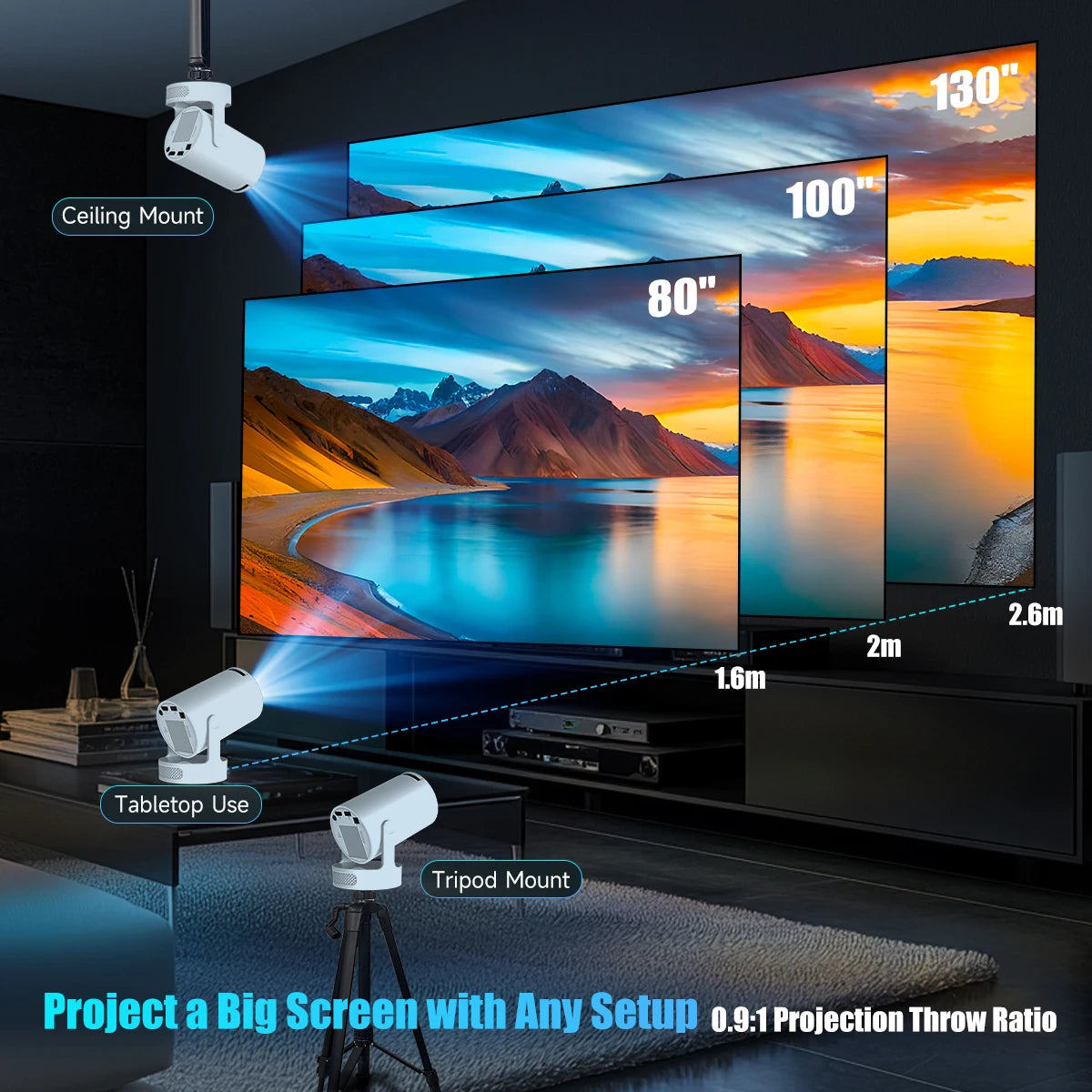 4K HY300 Pro Projector – Portable Outdoor Projector with Android 11, 5W Speaker, Dual WiFi6, and BT5.4