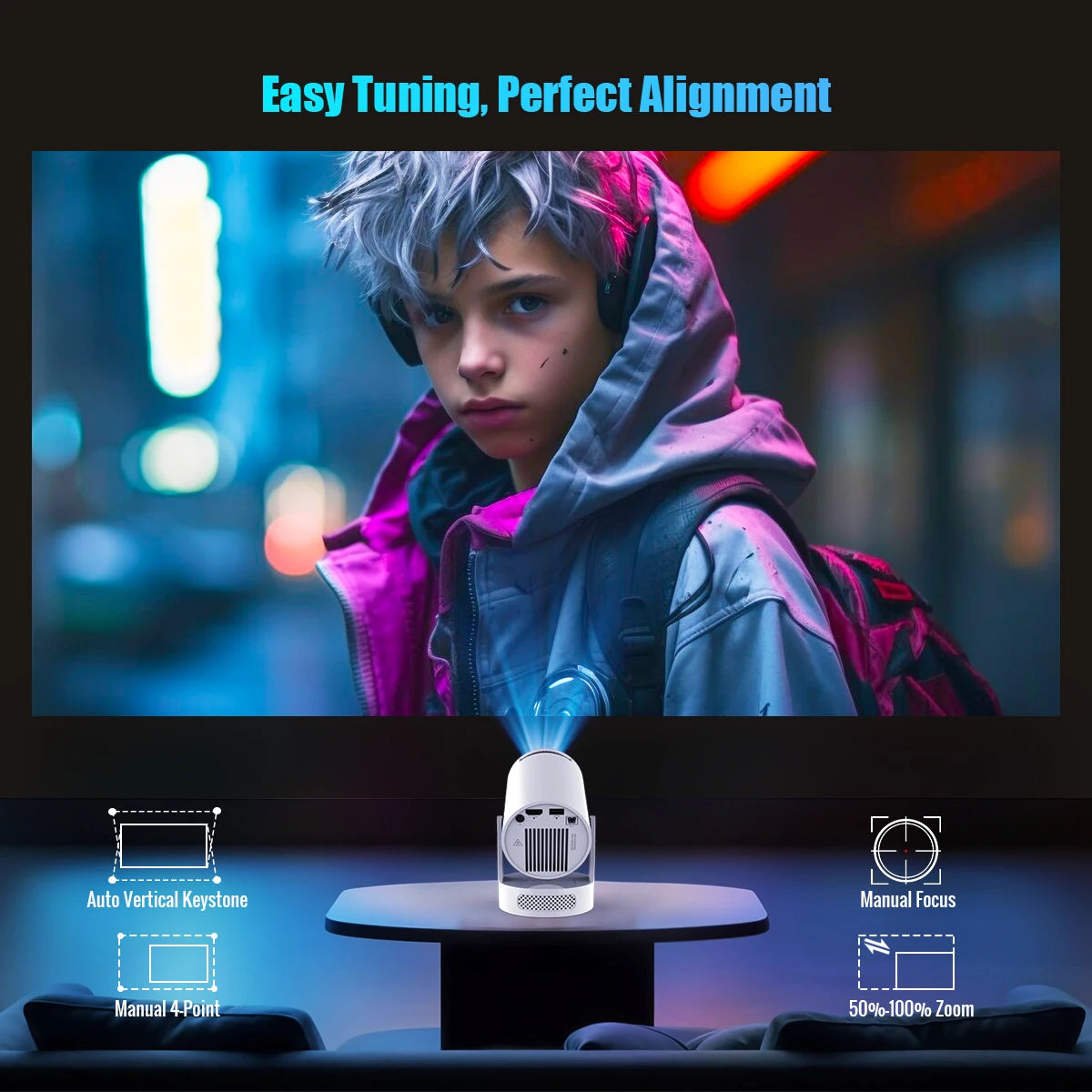 4K HY300 Pro Projector – Portable Outdoor Projector with Android 11, 5W Speaker, Dual WiFi6, and BT5.4